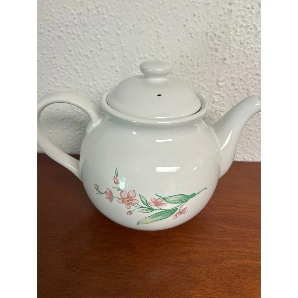 Corelle Coordinates Vintage Stoneware Teapot Pink Blue Floral Ceramic Tea Pot
